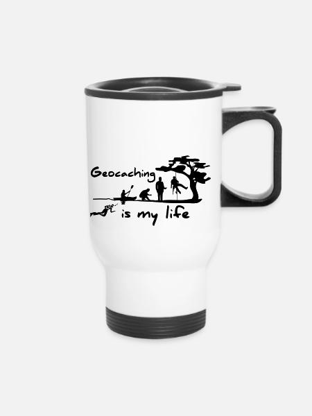 1016_geocaching_is_my_life - Thermobecher mit Tragegriff - Weiß