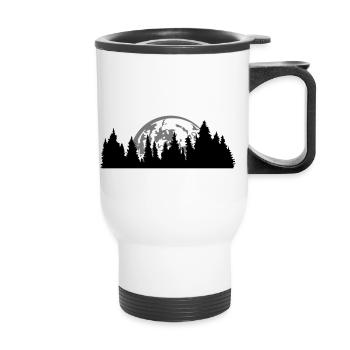 lune nuit pleine lune réglage arbre forêt conifère - Tasse isotherme avec poignée - blanc - Devant
