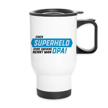 Superheld ohne Umhang Opa - Thermobecher mit Tragegriff - Weiß - Vorne