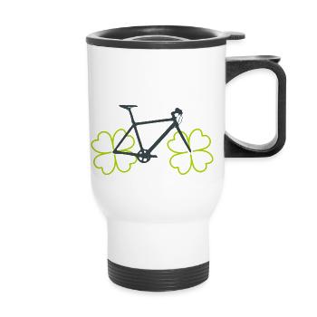 Bicycle with lucky clover tires - Thermal mug with handle - white - Front