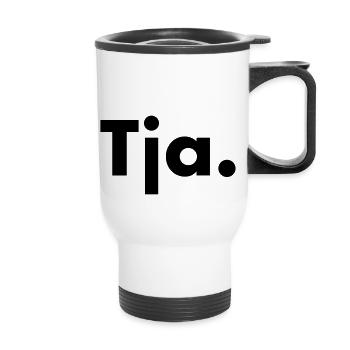 - Oui, je suis là. Mot simple - beaucoup de significations - Tasse isotherme avec poignée - blanc - Devant