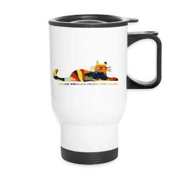 Anyone who has a cat is a good person - Thermal mug with handle - white - Front