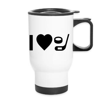 Cooles „I Love Hockey“ Design für sie und ihn - Thermobecher mit Tragegriff - Weiß - Vorne