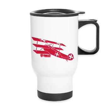 Fokker Airplane Flugzeug Roter Baron Red World War - Thermobecher mit Tragegriff - Weiß - Vorne
