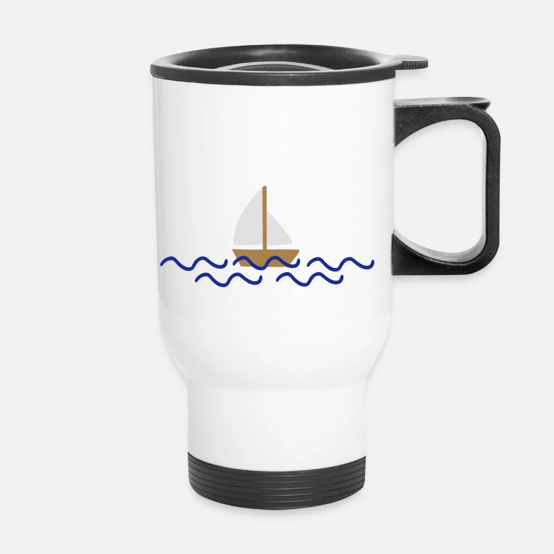 ship with waves - Thermal mug with handle - white