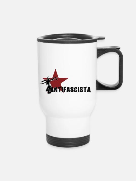 Antifaschist - Thermobecher mit Tragegriff - Weiß