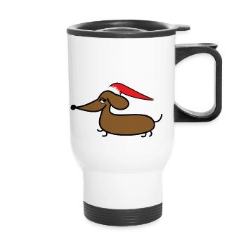 Dackel mit Weihnachtsmütze - Thermobecher mit Tragegriff - Weiß - Vorne