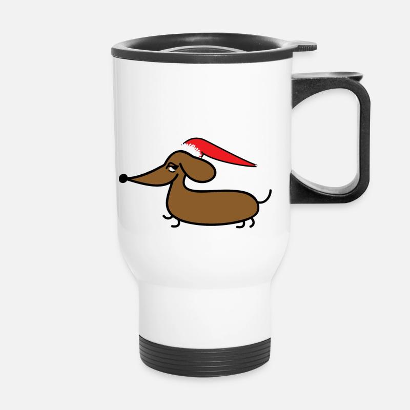 Teckel avec Bonnet de Noel - Tasse isotherme avec poignée - blanc