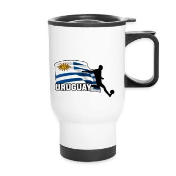 Uruguayische Flagge mit Fußballspieler - Thermobecher mit Tragegriff - Weiß - Vorne