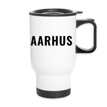 Aarhus Denmark Minimal Typography - Thermal mug with handle - white - Front