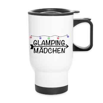 Glamping Mädchen Lichterkette - Thermobecher mit Tragegriff - Weiß - Vorne