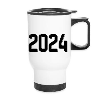 2024 Jahreszahl Datum Zahl Anno Kalenderjahr retro - Thermobecher mit Tragegriff - Weiß - Vorne