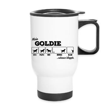 Mein Goldie - zuhause klappts - Thermobecher mit Tragegriff - Weiß - Vorne
