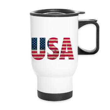USA Amerika Stars and Stripes Used Look - Thermobecher mit Tragegriff - Weiß - Vorne