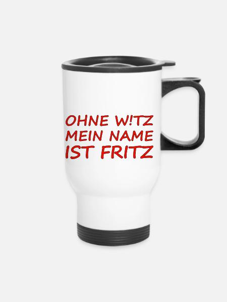 Fritz ohne Witz - Thermobecher mit Tragegriff - Weiß