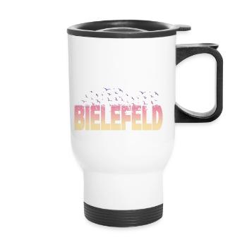 Bielefeld Deutschland Stadt Schrift Vögel Skyline - Thermobecher mit Tragegriff - Weiß - Vorne