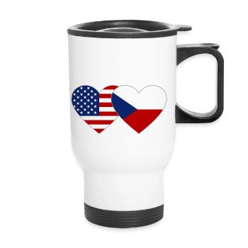 Drapeau des États-Unis et de la République tchèque - Tasse isotherme avec poignée - blanc - Devant