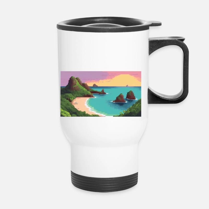 Fernando de Noronha, Brazil - Pixel Art - Thermal mug with handle - white