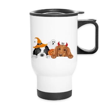 Spannende Hunde mit ausgefallenen Halloween-Accessoires - Thermobecher mit Tragegriff - Weiß - Vorne