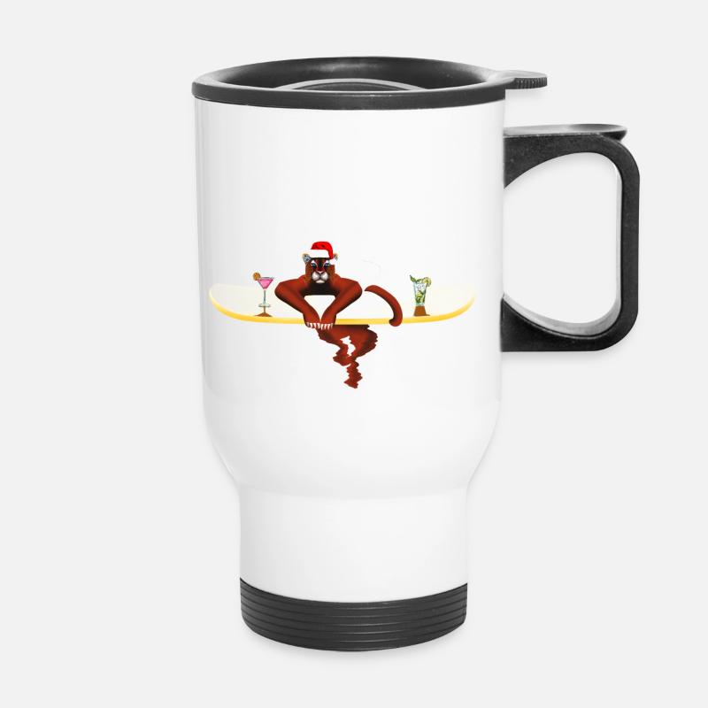 Cat on a surfboard - Thermal mug with handle - white