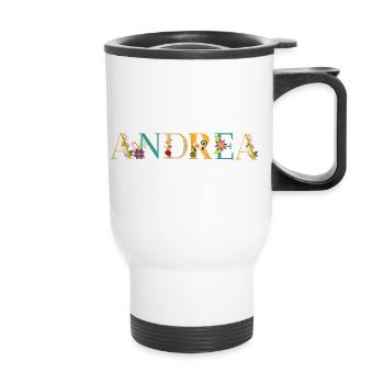 Le nom d’ANDREA est orné de fleurs - Tasse isotherme avec poignée - blanc - Devant