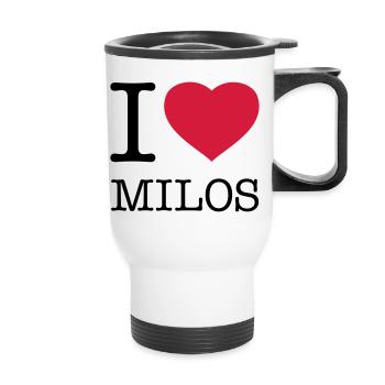 I LOVE MILOS - Thermobecher mit Tragegriff - Weiß - Vorne