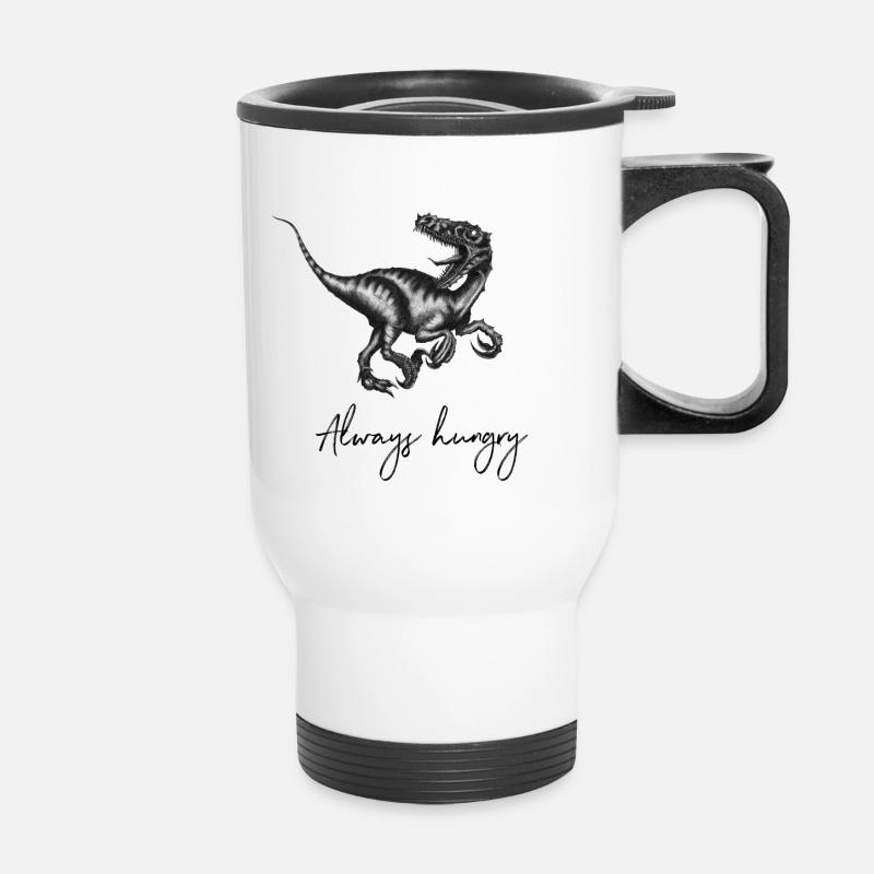 Il Velociraptor - sempre affamato - nero - Tazza termica con manico per il trasporto - bianco