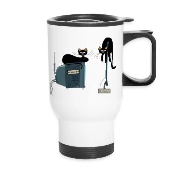 chat on tv tv tv sleep sleep nap hum - Thermal mug with handle - white - Front