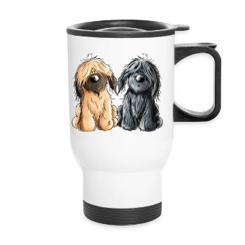 Briard Duo - Schwarz - Fauve - Hund - Geschenk - Thermobecher mit Tragegriff - Weiß - Vorne
