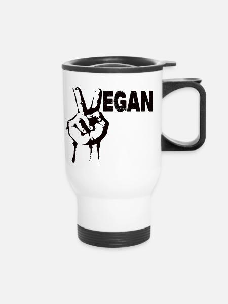 Vegan Peace - Thermobecher mit Tragegriff - Weiß