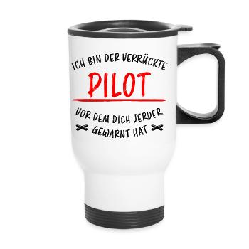 Pilot Lustiger Spruch Flugplatz Flugsport Geschenk - Thermobecher mit Tragegriff - Weiß - Vorne