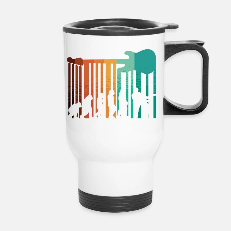 Human Evolution Guitar Band Retro Vintage - Tasse isotherme avec poignée - blanc