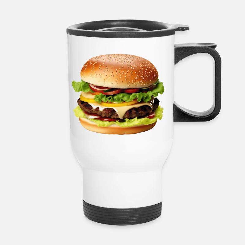 Hamburger, Fast Food schmeckt immer gut - Thermobecher mit Tragegriff - Weiß