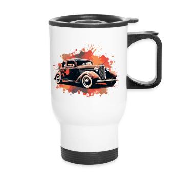 Oldtimer - Thermobecher mit Tragegriff - Weiß - Vorne