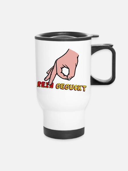 Comic-Hand Zeigefinger mit Retro Text - Thermobecher mit Tragegriff - Weiß