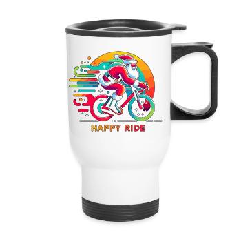 Vibrant Santa Cycling Illustration - Thermal mug with handle - white - Front