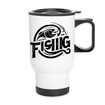 « Élégant Hooked On Fishing Tee - parfait pour l’angle - Tasse isotherme avec poignée - blanc - Devant