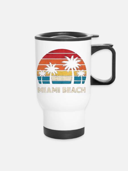 Miami Beach Vintage Sunset - Thermobecher mit Tragegriff - Weiß