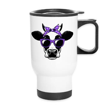 Vache avec lunettes de soleil - Tasse isotherme avec poignée - blanc - Devant