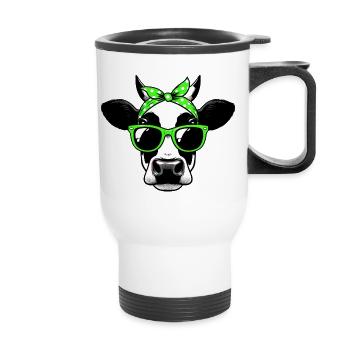 Vache avec lunettes de soleil - Tasse isotherme avec poignée - blanc - Devant