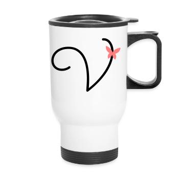 Lettre V Papillon Lettre - Tasse isotherme avec poignée - blanc - Devant