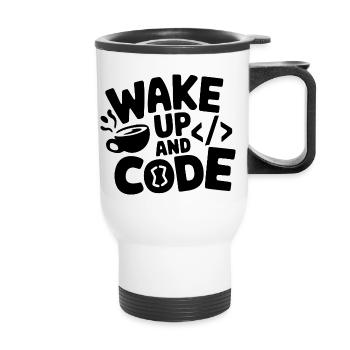 Wake Up and Code - Thermal mug with handle - white - Front