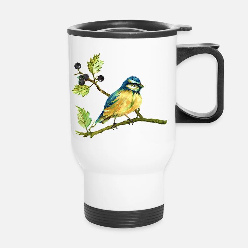Bunter Vogel - Thermobecher mit Tragegriff - Weiß