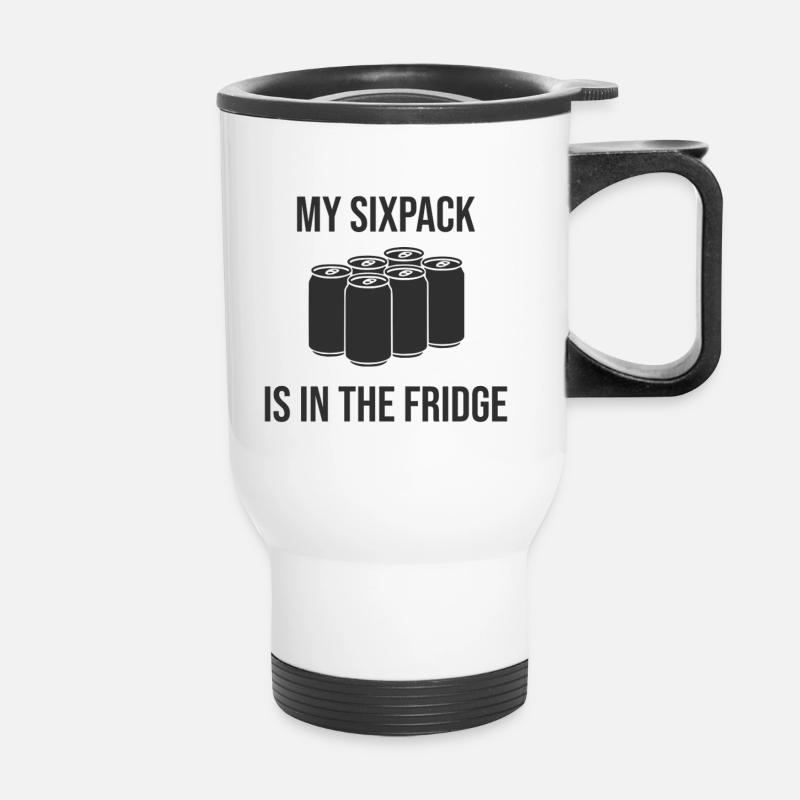 My six-pack? It's in the fridge! - Thermal mug with handle - white