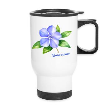 Vinca Minor - Aquarell botanische Illustration - Thermobecher mit Tragegriff - Weiß - Vorne