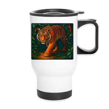 Tiger Stalks in Jungle, Love Big Cats  - Thermal mug with handle - white - Front