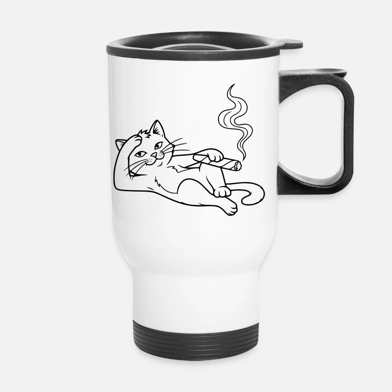 Chillende Katze mit Zigarre – Humorvolles Design - Thermobecher mit Tragegriff - Weiß