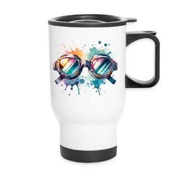 Colorful round swimming goggles Splash Design - Thermobecher mit Tragegriff - Weiß - Vorne