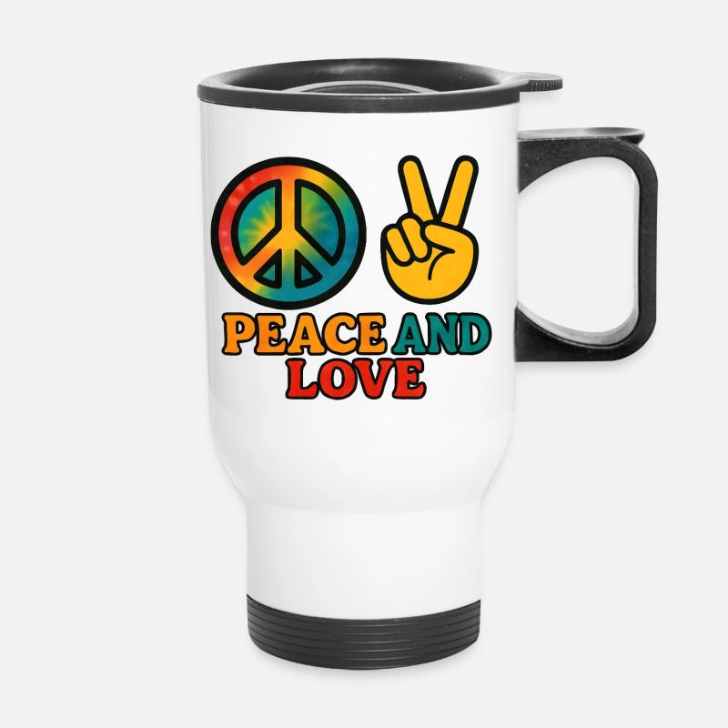 Friedens- und Liebes-Batik-Symbol - Thermobecher mit Tragegriff - Weiß
