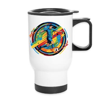 Soccer Hero Shoots Fireball Soccer Ball Motif - Thermal mug with handle - white - Front